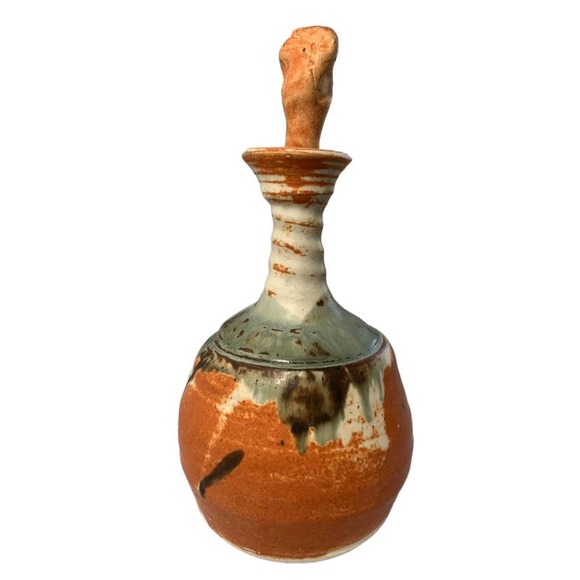 Brutalist Decanter Studio Art Pottery Sanded Slip Glaze Hand Formed Stopper - Picture 3 of 10